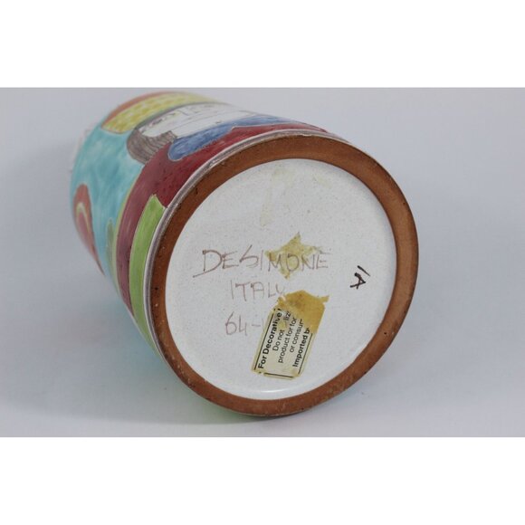 DeSimone Italy Hand Painted Pottery Vase | Woman with Fruit, Boy and Bird | 10 I - Picture 12 of 12